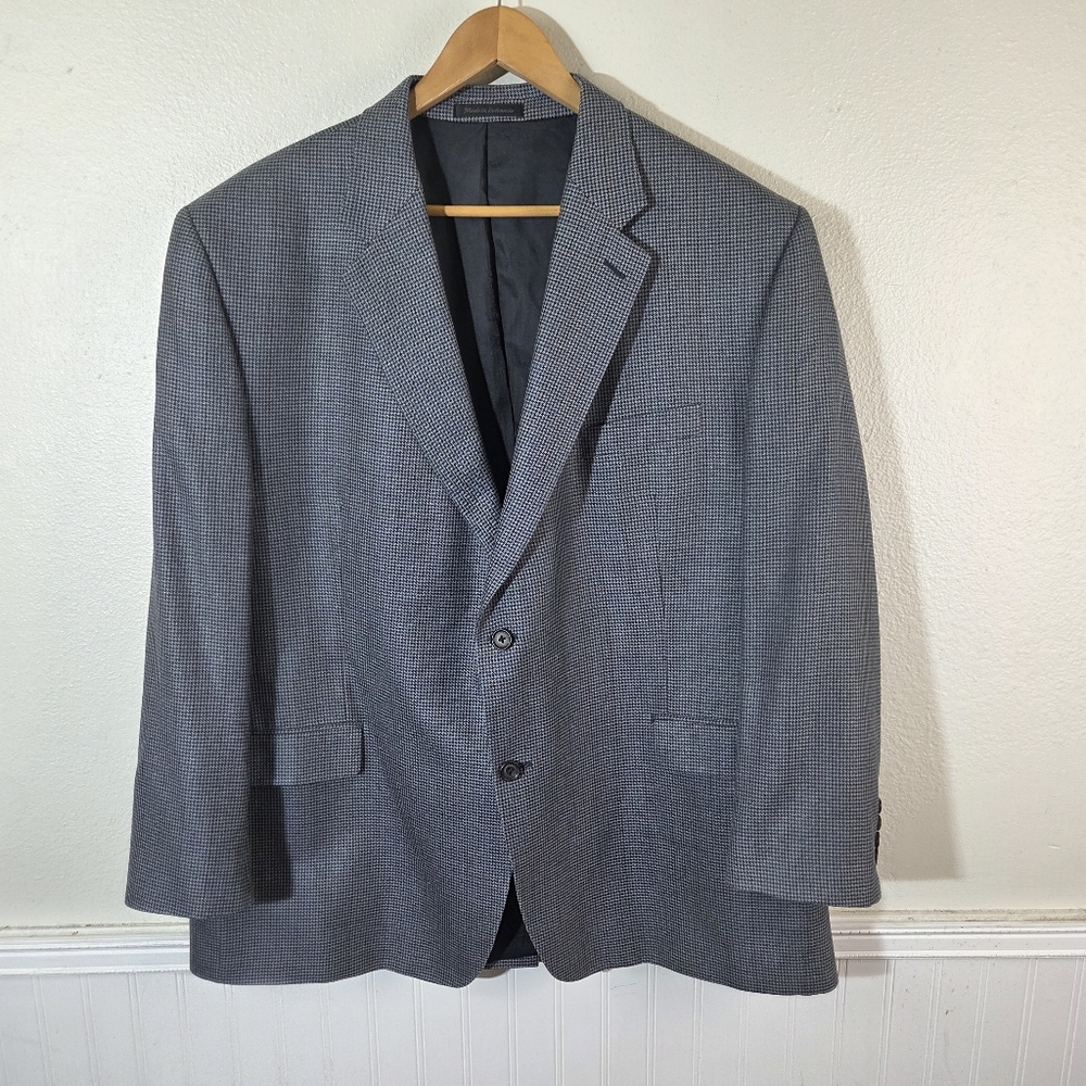 Lauren Ralph Lauren Blazer Mens 48R Blue Houndstooth Silk Wool Sport Coat Jacket
